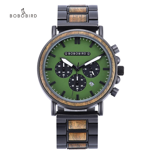 BOBO BIRD Montre en bois Quartz Chrono-Date